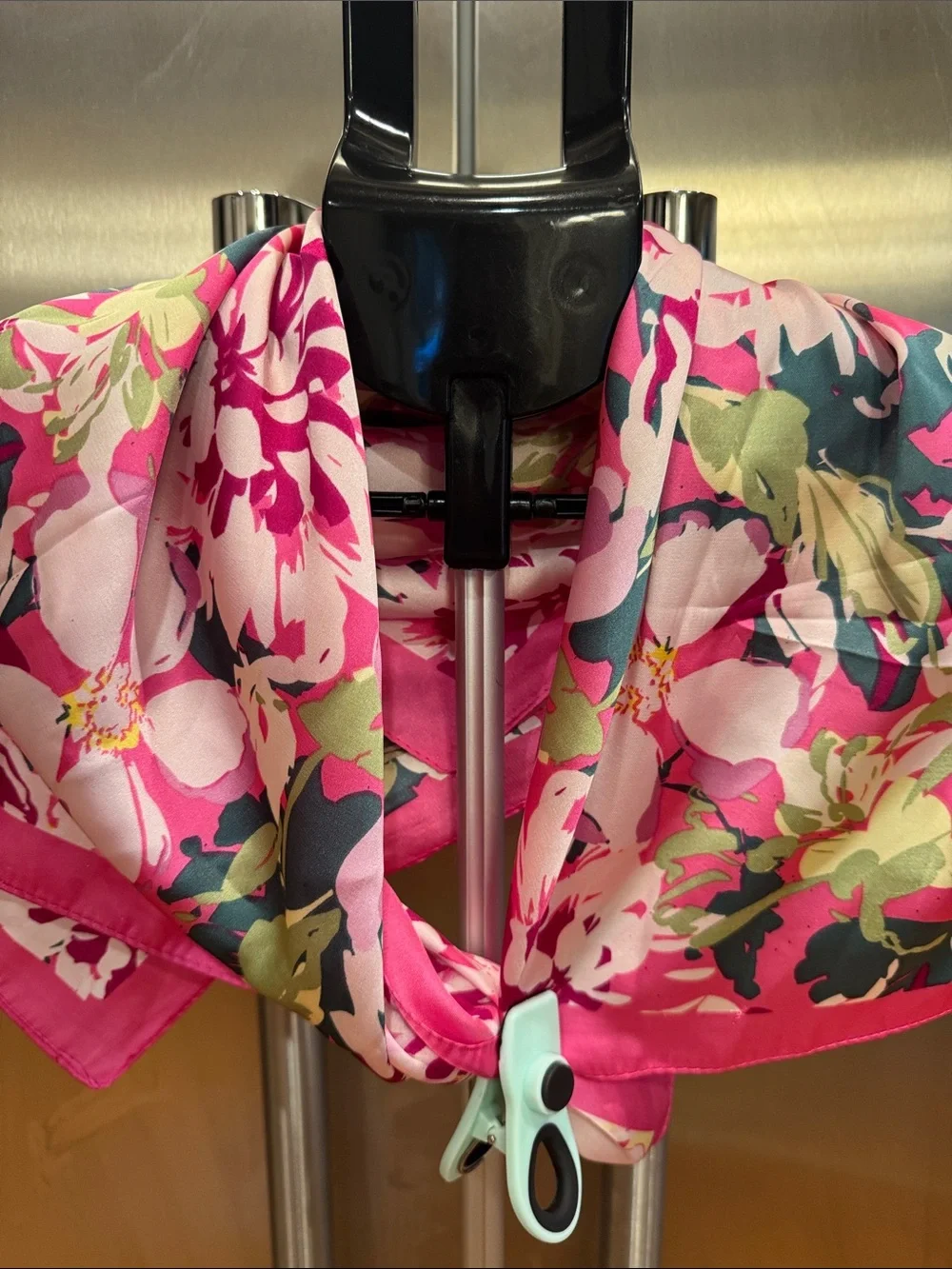 Bright Pink Floral Silk Scarf NWOT